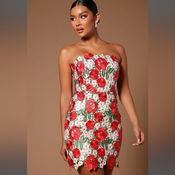 Fashion Nova Red Floral Mini Dress - Picture 2 of 8